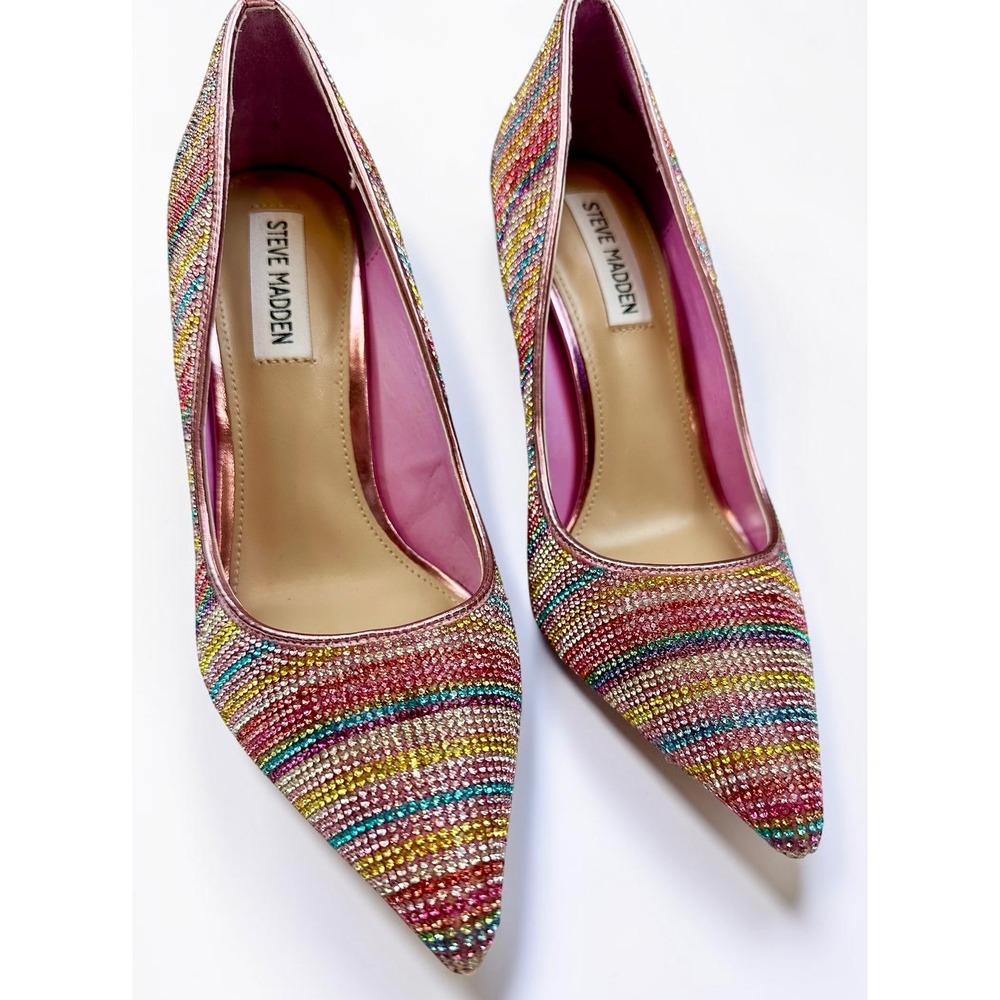 NWOB Steve Madden Vivacious Pump Rainbow Tie-Dye Crystal Pink Womens Size 7